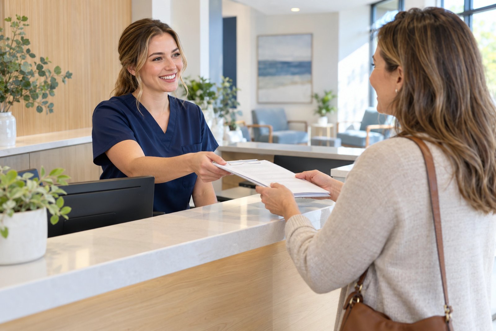 A team member greeting a patient